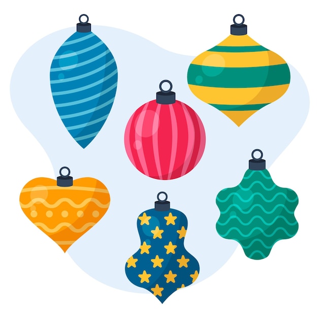 Hand drawn flat christmas ball ornaments collection