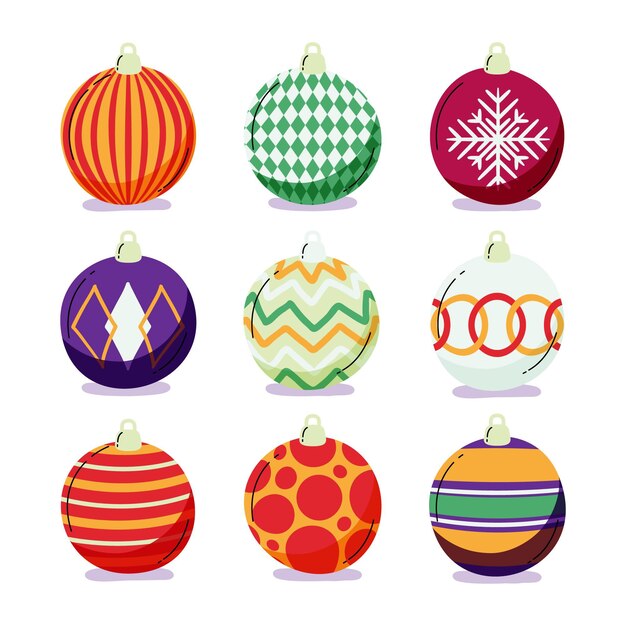 Hand drawn flat christmas ball ornaments collection