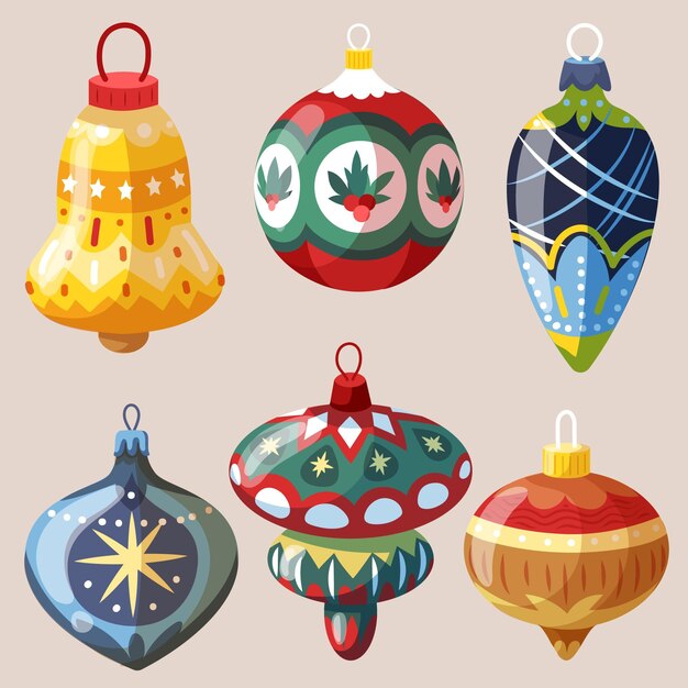 Hand drawn flat christmas ball ornaments collection