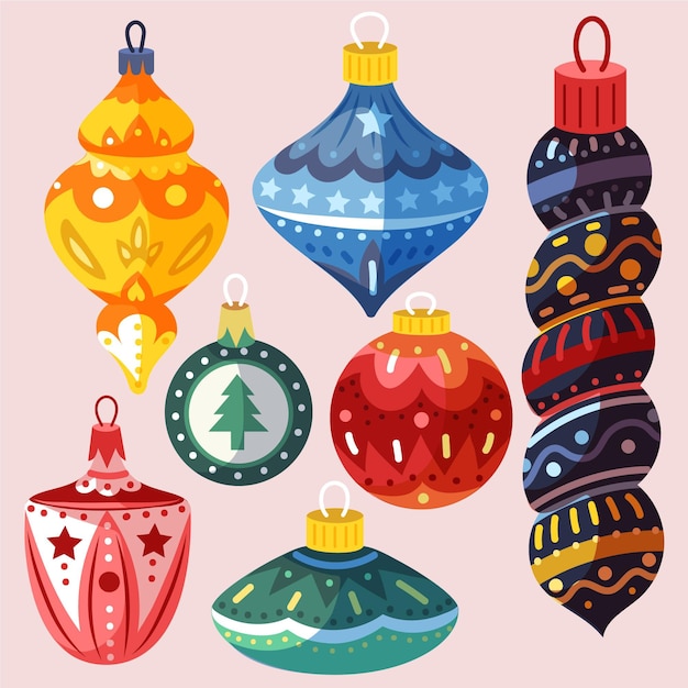 Free Vector hand drawn flat christmas ball ornaments collection