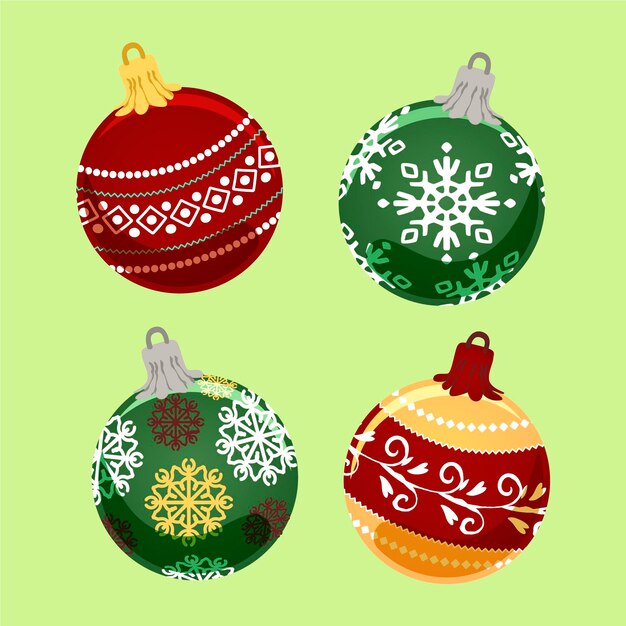 Hand drawn flat christmas ball ornaments collection