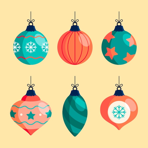 Hand drawn flat christmas ball ornaments collection