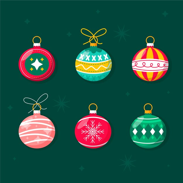 Hand drawn flat christmas ball ornaments collection