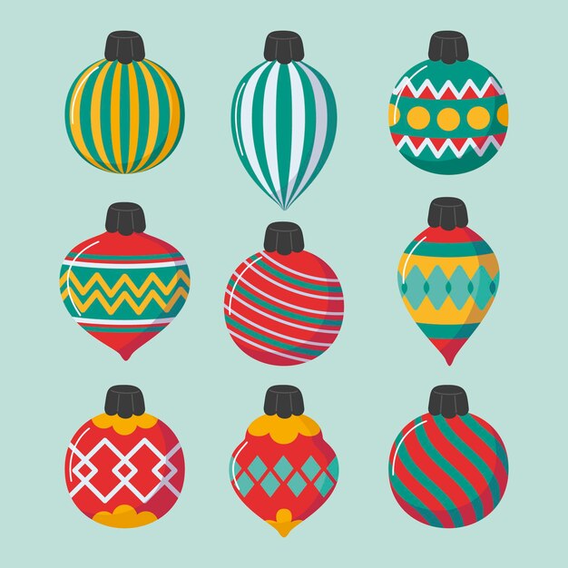 Hand drawn flat christmas ball ornaments collection