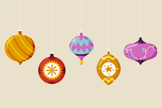 Hand drawn flat christmas ball ornaments collection