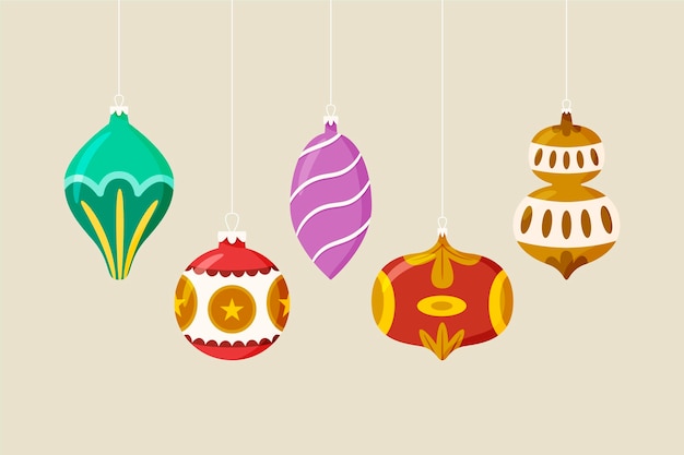 Hand drawn flat christmas ball ornaments collection