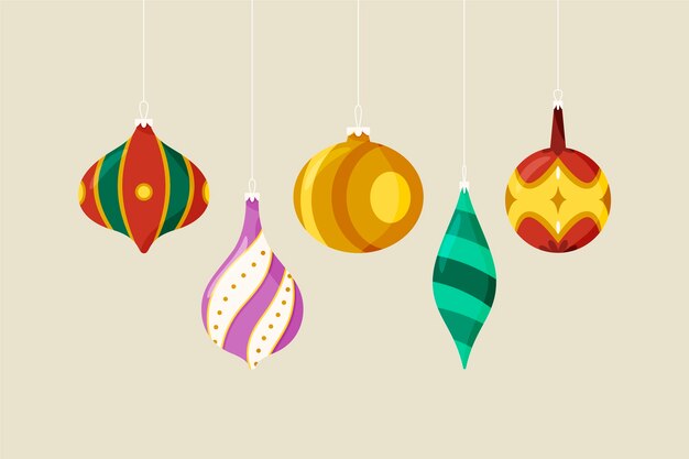 Hand drawn flat christmas ball ornaments collection