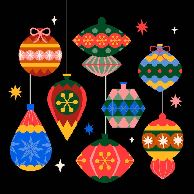 Hand drawn flat christmas ball ornaments collection