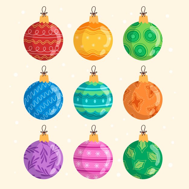 Hand drawn flat christmas ball ornaments collection