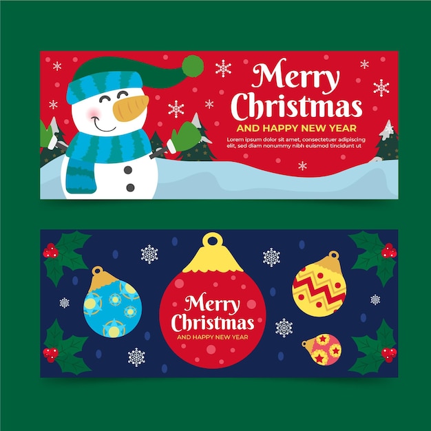 Hand drawn flat christmas banners set