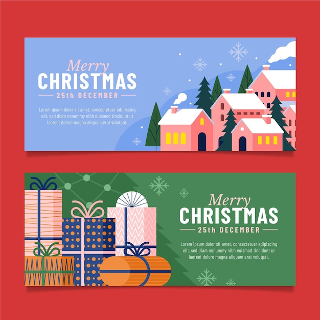 Hand drawn flat christmas banners set