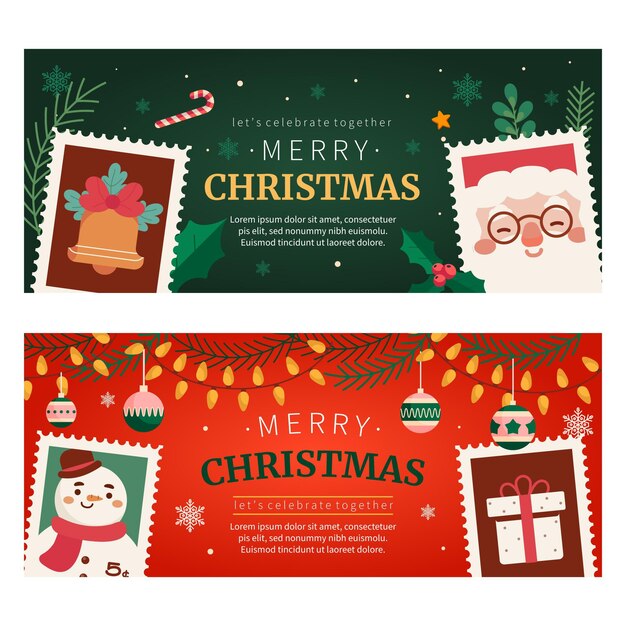 Hand drawn flat christmas banners set