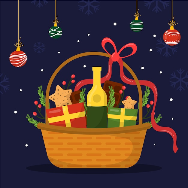 Free Vector hand drawn flat christmas basket illustration