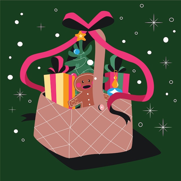 Free vector hand drawn flat christmas basket illustration