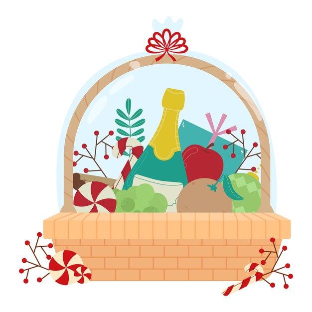 Hand drawn flat christmas basket illustration