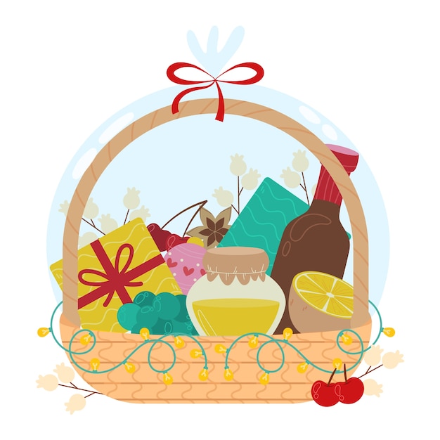 Free Vector hand drawn flat christmas basket illustration