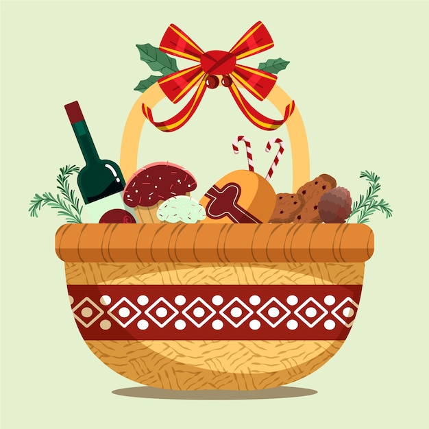 Free Vector hand drawn flat christmas basket illustration