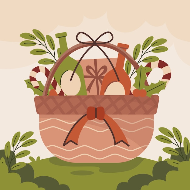 Free Vector hand drawn flat christmas basket illustration