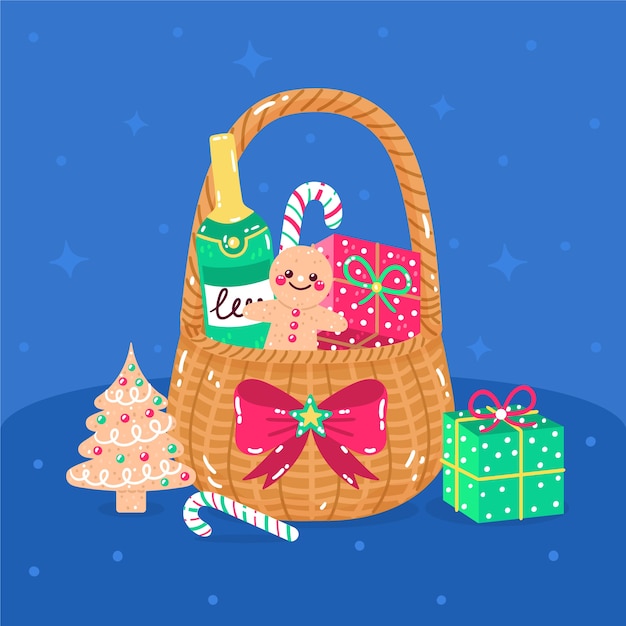 Free Vector hand drawn flat christmas basket illustration