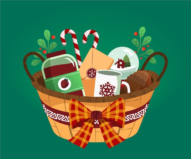 Free Vector hand drawn flat christmas basket illustration