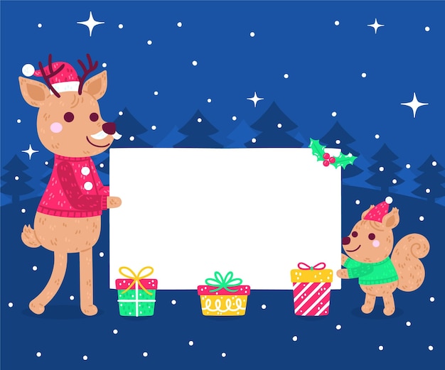 Hand drawn flat christmas character holding blank banner