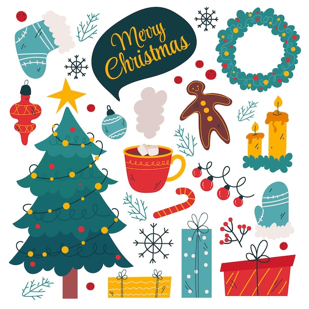 Free Vector hand drawn flat christmas elements collection