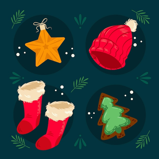 Free Vector hand drawn flat christmas elements collection