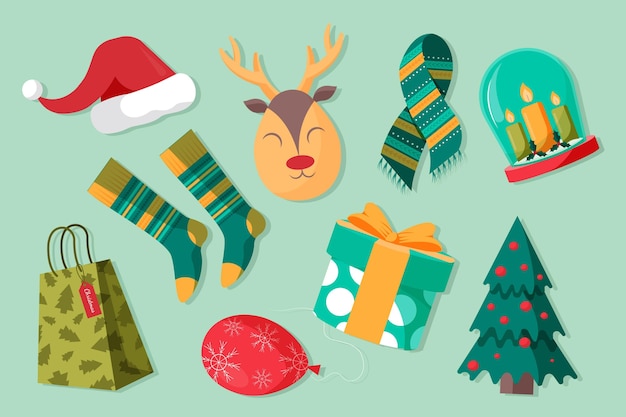 Free Vector hand drawn flat christmas elements collection