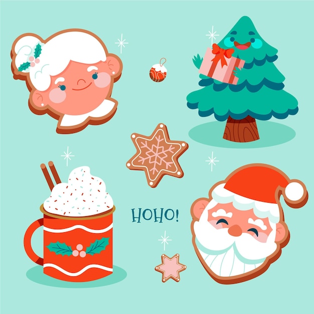 Free Vector hand drawn flat christmas elements collection