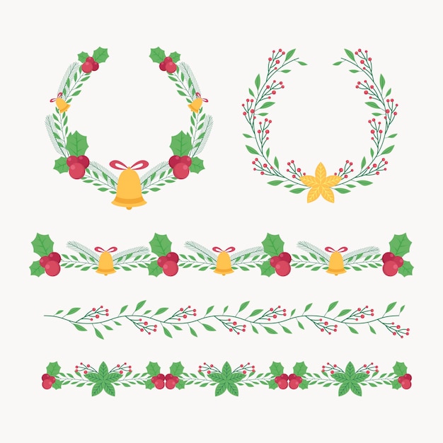 Hand drawn flat christmas frames and borders collection