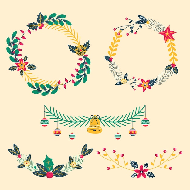 Free Vector hand drawn flat christmas frames and borders collection