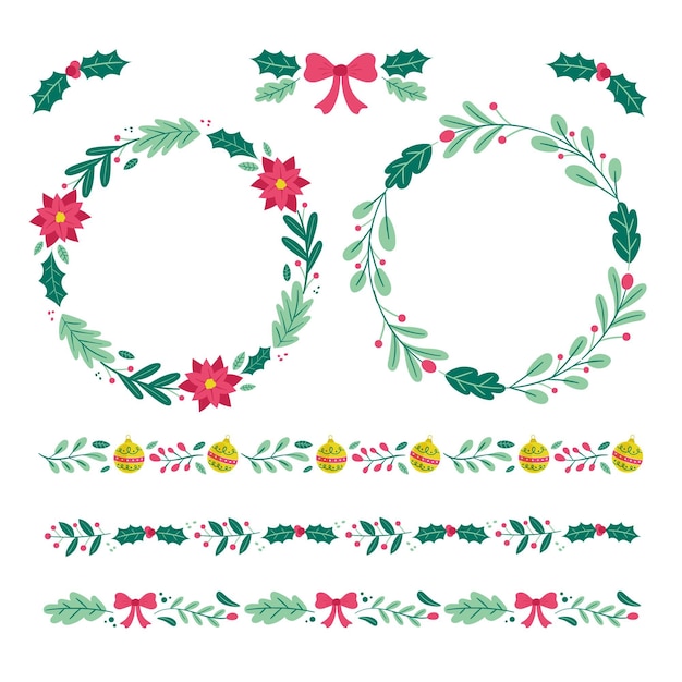 Hand drawn flat christmas frames and borders collection