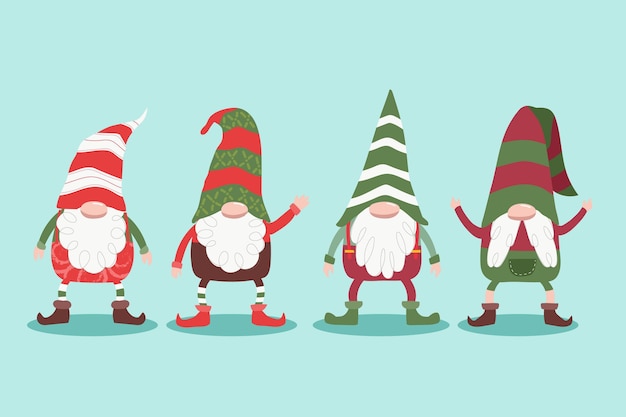 Free Vector hand drawn flat christmas gnomes collection