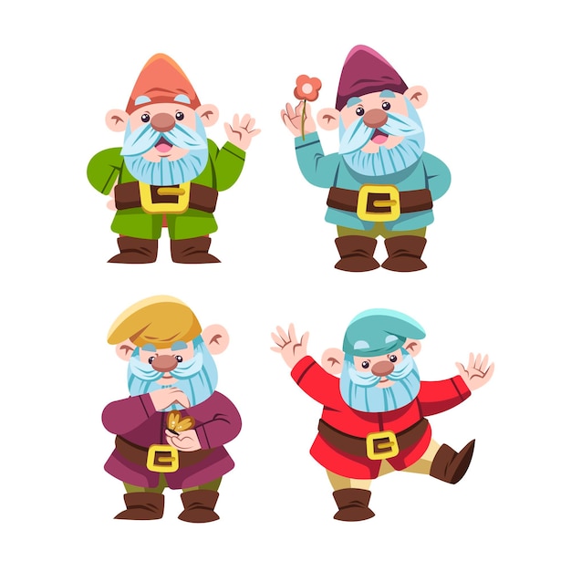 Free Vector hand drawn flat christmas gnomes collection