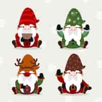 Free vector hand drawn flat christmas gnomes collection