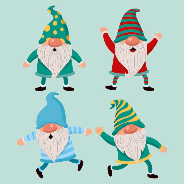 Free vector hand drawn flat christmas gnomes collection