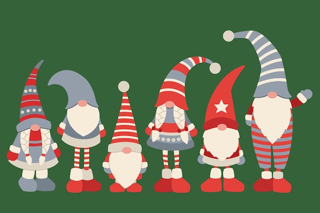 Hand drawn flat christmas gnomes collection