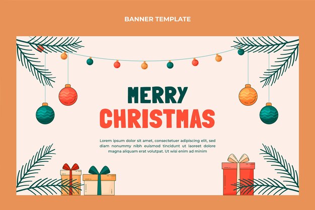 Hand drawn flat christmas horizontal banner