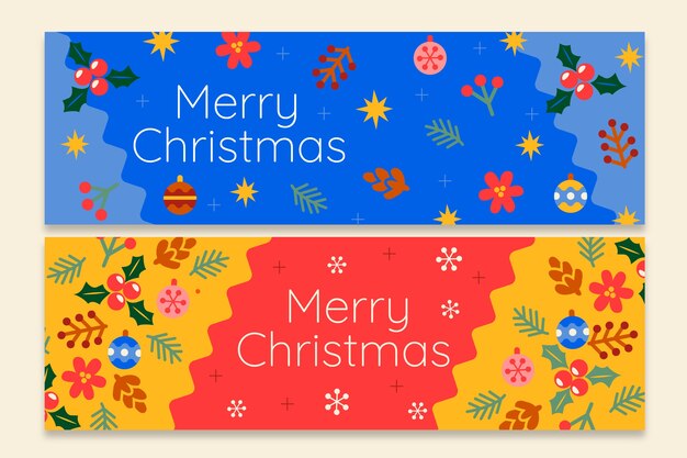 Hand drawn flat christmas horizontal banners set