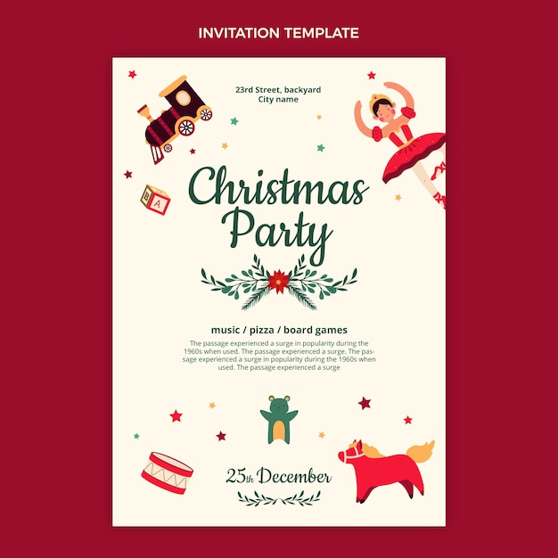 Hand drawn flat christmas invitation template