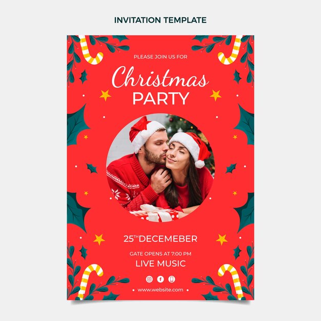 Hand drawn flat christmas invitation template