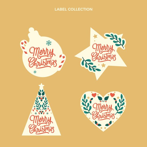 Hand drawn flat christmas labels collection