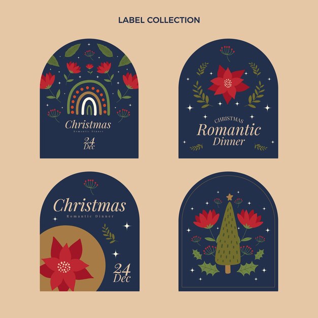 Hand drawn flat christmas labels collection