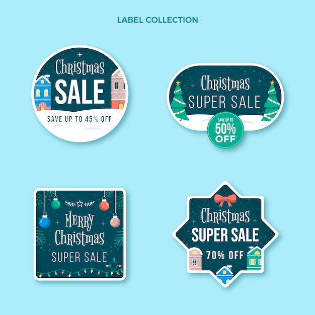 Hand drawn flat christmas labels collection