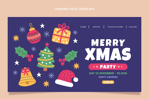 Hand drawn flat christmas landing page template