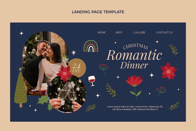 Hand drawn flat christmas landing page template