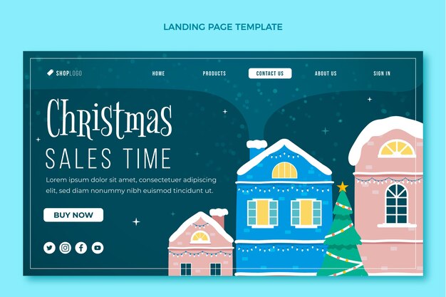 Hand drawn flat christmas landing page template