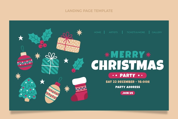 Hand drawn flat christmas landing page template