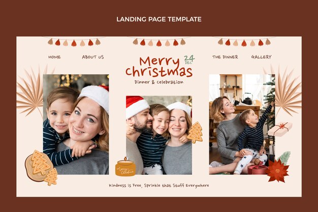 Hand drawn flat christmas landing page template