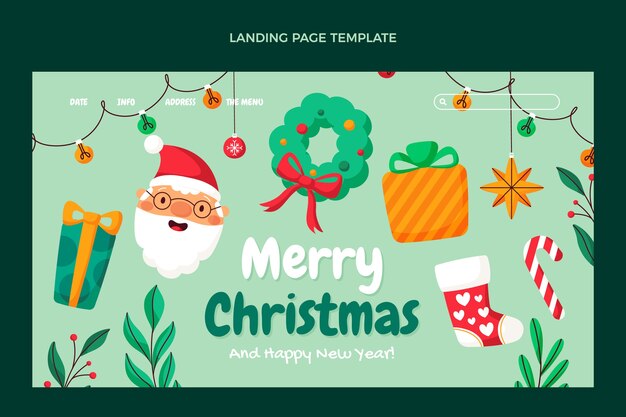 Hand drawn flat christmas landing page template